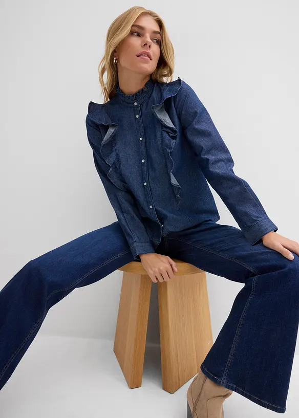 Chemisier en jean à volants, 100% coton, bonprix