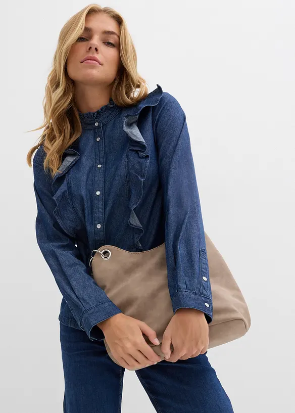 Chemisier en jean à volants, 100% coton, bonprix