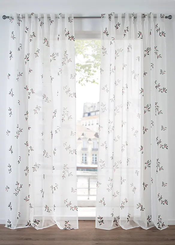 Voilage avec imprimé branches de gui (1 pce), bonprix