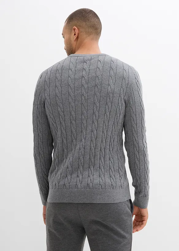 Pull doux à torsades en fine maille de coton majoritaire, slim, bonprix