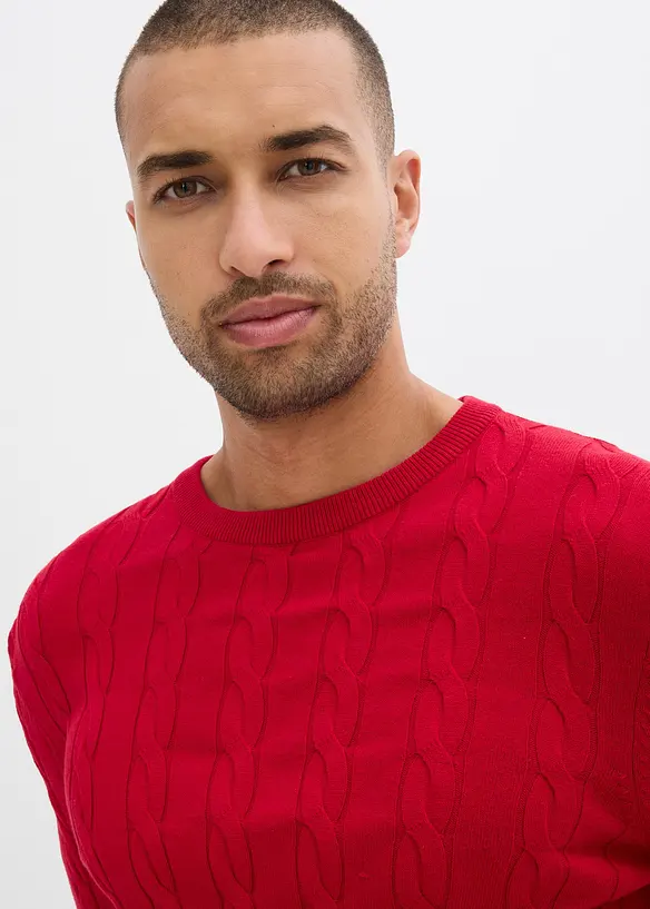 Pull doux à torsades en fine maille de coton majoritaire, slim, bonprix