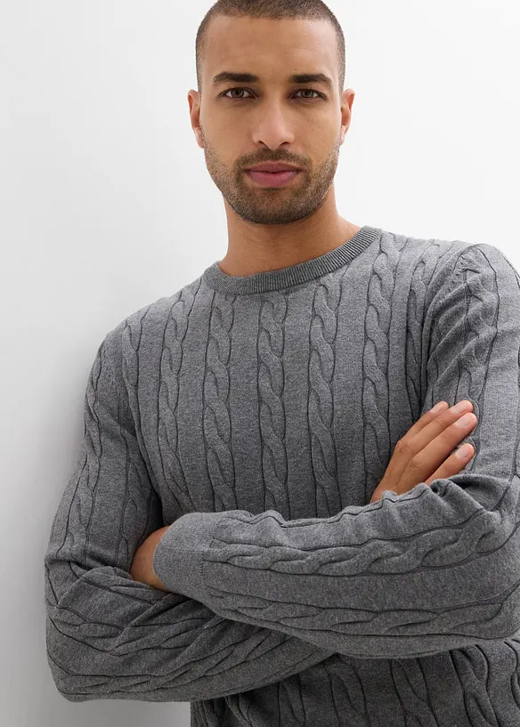 Pull doux à torsades en fine maille de coton majoritaire, slim, bonprix