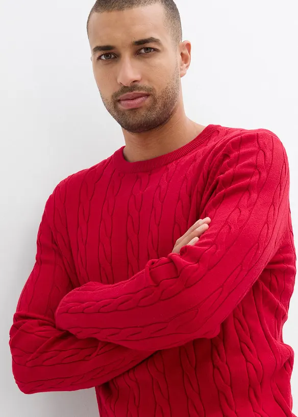 Pull doux à torsades en fine maille de coton majoritaire, slim, bonprix