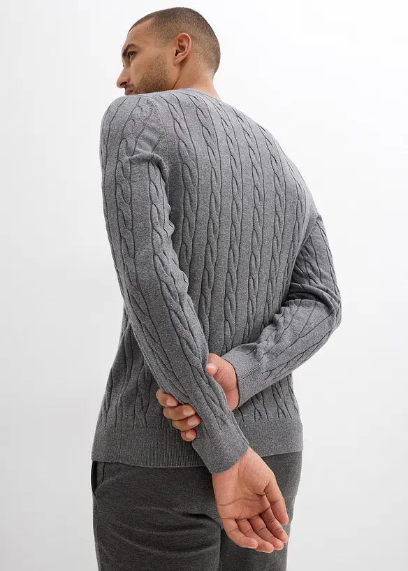 Pull doux à torsades en fine maille de coton majoritaire, slim, bonprix