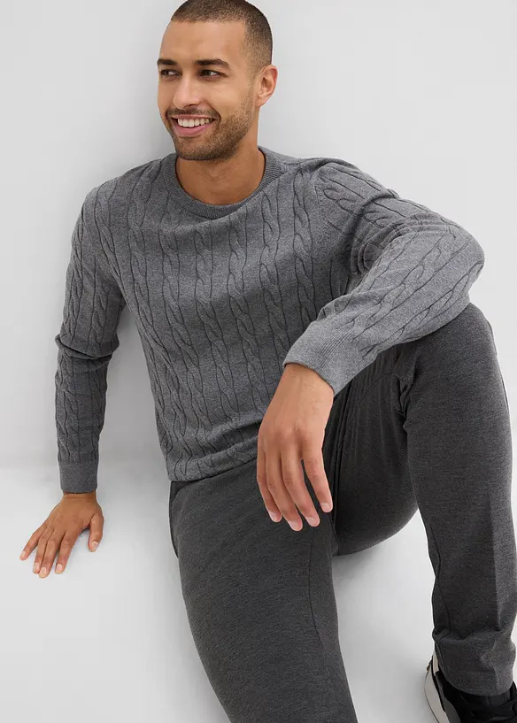 Pull doux à torsades en fine maille de coton majoritaire, slim, bonprix