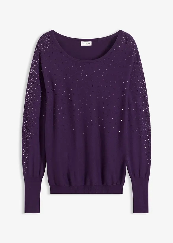 Pull en fine maille avec strass, bonprix