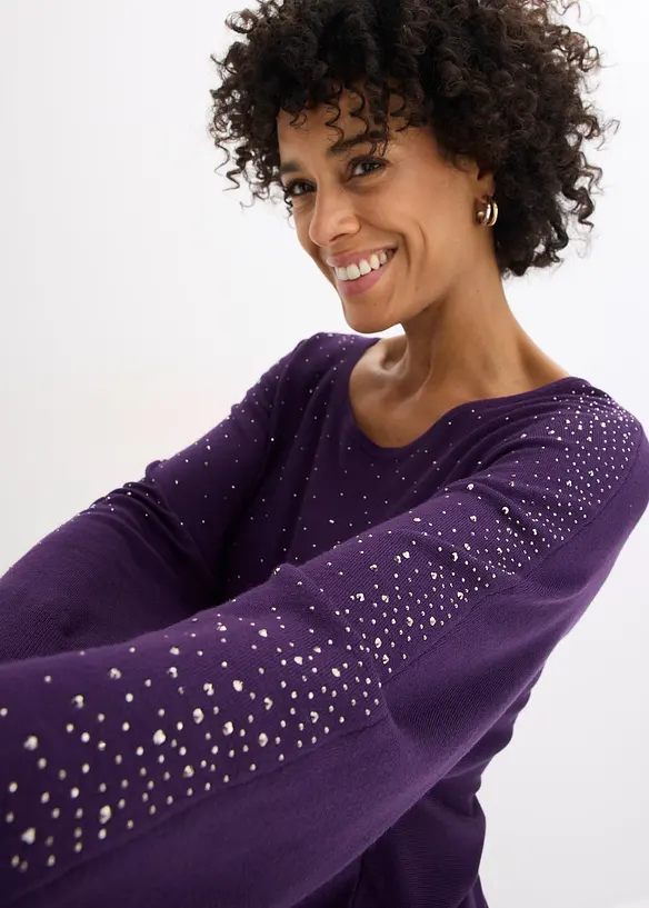 Pull en fine maille avec strass, bonprix