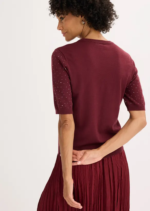 Pull manches coudes en fine maille avec strass, bonprix