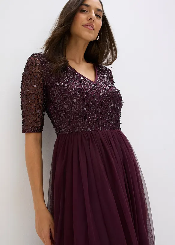Robe de soirée en tulle avec haut brodé de sequins, bonprix