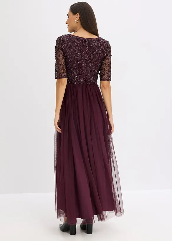Robe de soirée en tulle avec haut brodé de sequins, bonprix