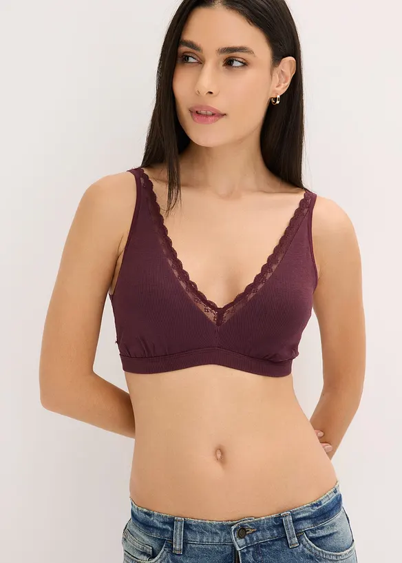 Brassière côtelée avec coton et dentelle, bonprix