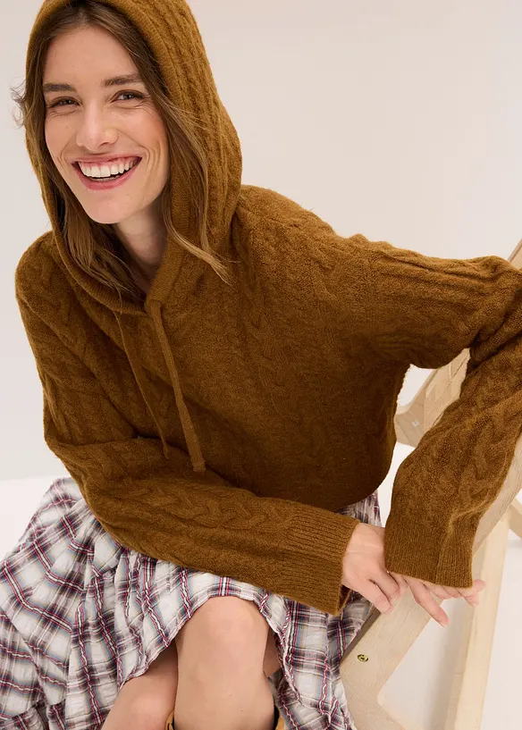 Pull en grosse maille avec capuche, bonprix