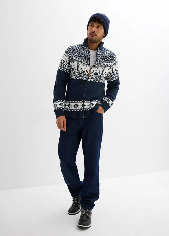 Gilet en maille à motif norvégien marin, bonprix