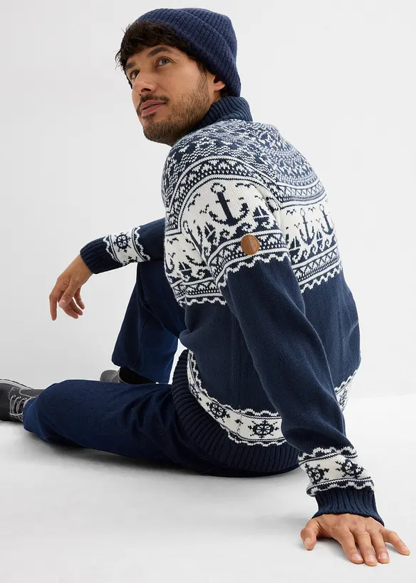 Gilet en maille à motif norvégien marin, bonprix