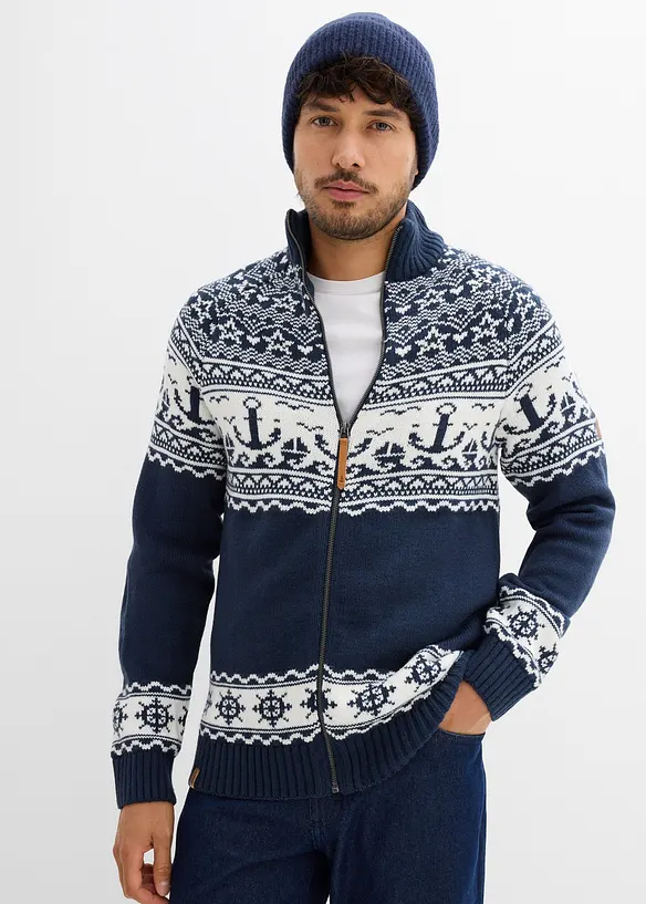 Gilet en maille à motif norvégien marin, bonprix