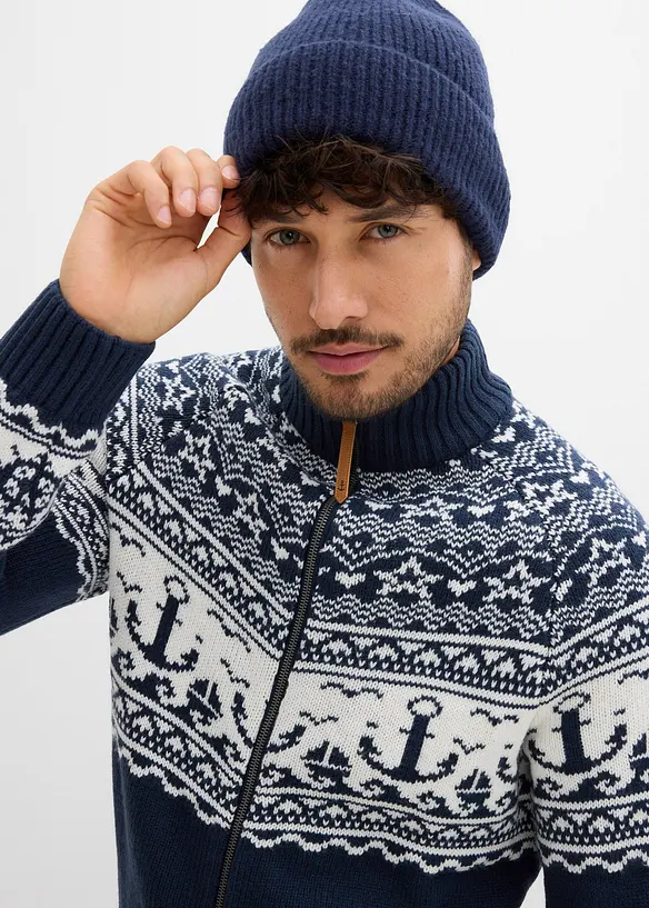 Gilet en maille à motif norvégien marin, bonprix