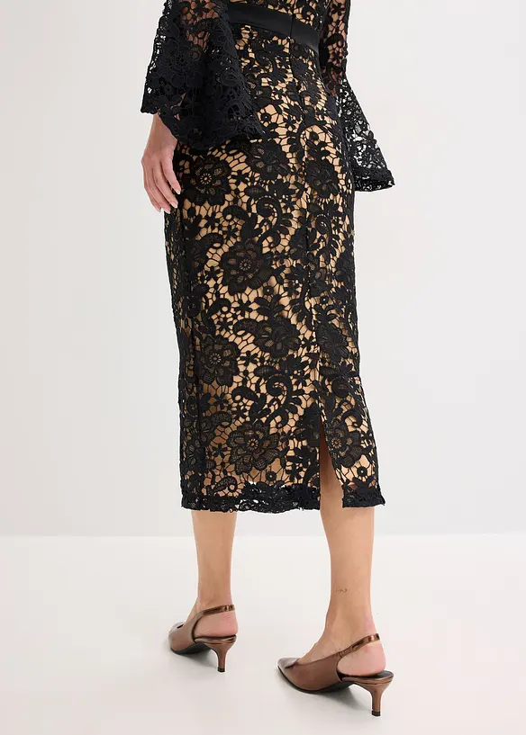 Robe en dentelle avec empiècement satin, bonprix