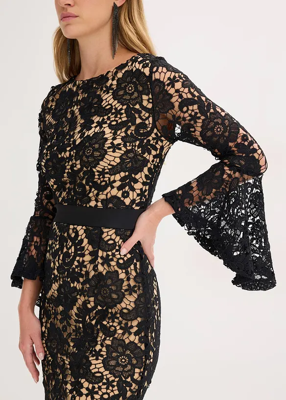 Robe en dentelle avec empiècement satin, bonprix