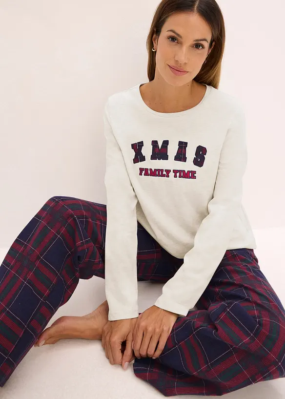 Pyjama avec pantalon en flanelle et pochette cadeau, bonprix