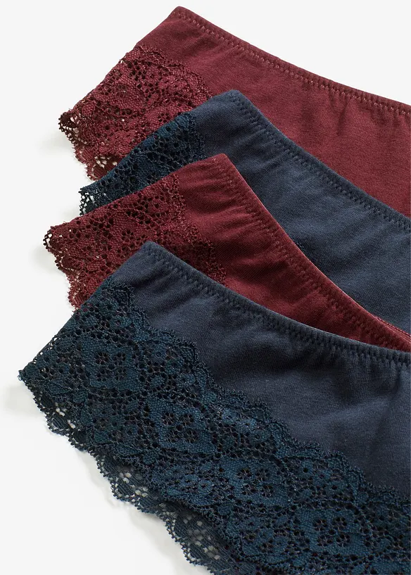 Lot de 4 slips brésiliens coton et dentelle, bonprix