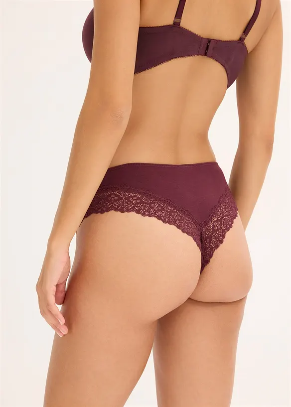 Lot de 4 slips brésiliens coton et dentelle, bonprix