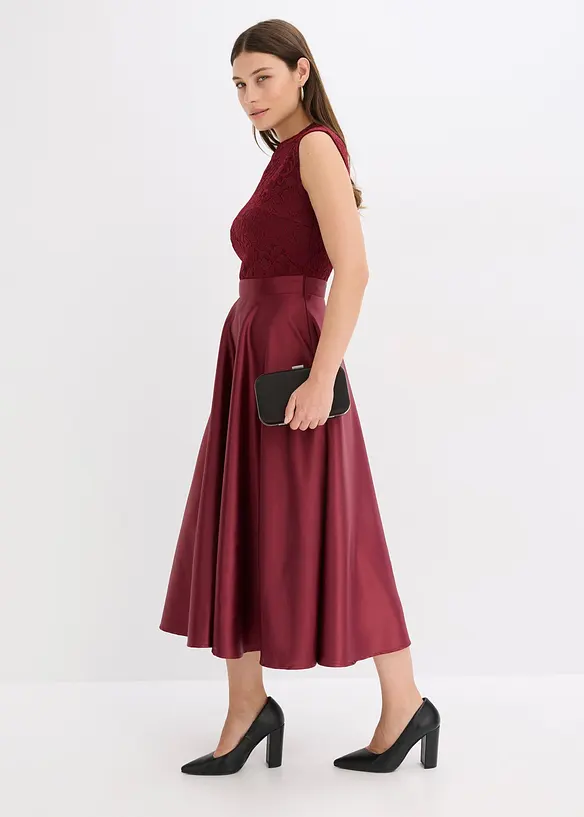 Robe midi en satin avec haut en dentelle, bonprix
