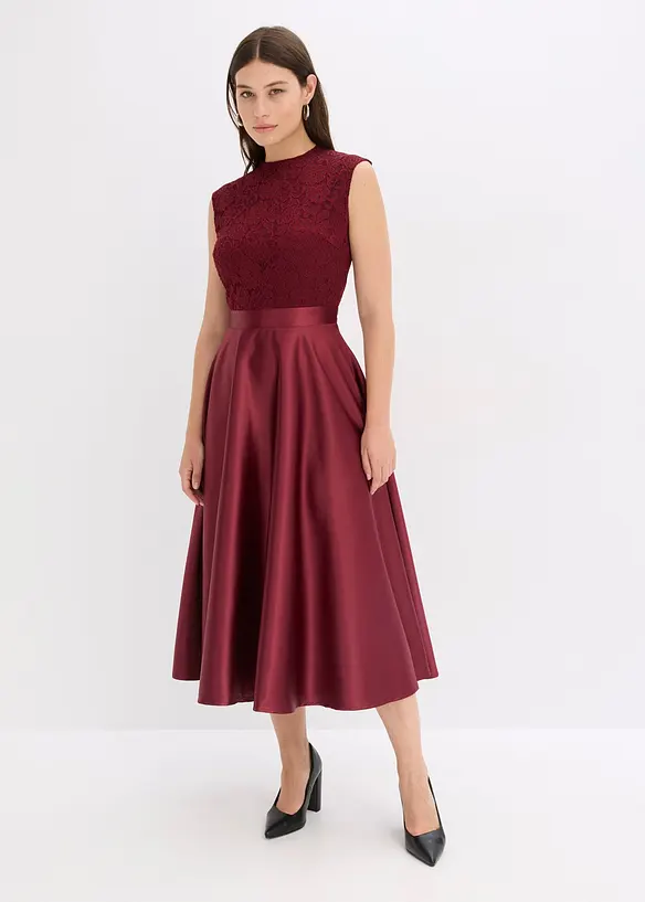 Robe midi en satin avec haut en dentelle, bonprix