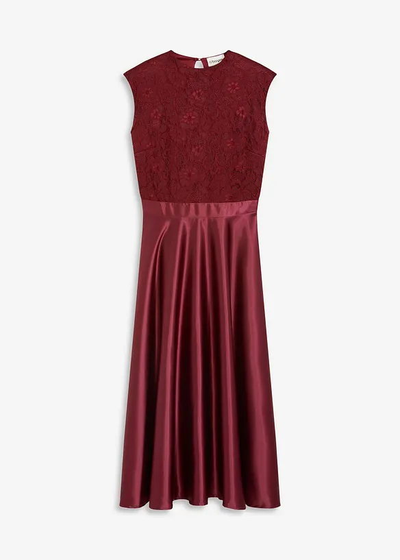 Robe midi en satin avec haut en dentelle, bonprix