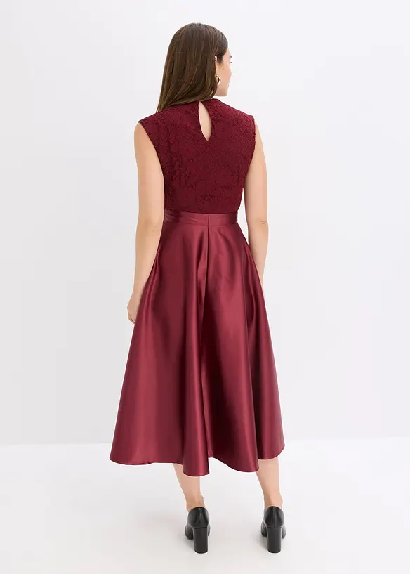Robe midi en satin avec haut en dentelle, bonprix