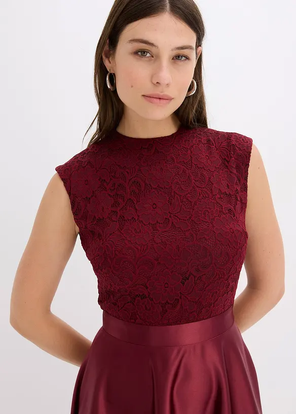 Robe midi en satin avec haut en dentelle, bonprix