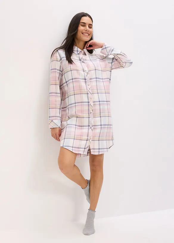 Chemise de nuit tissée en flanelle, entièrement boutonnée, bonprix