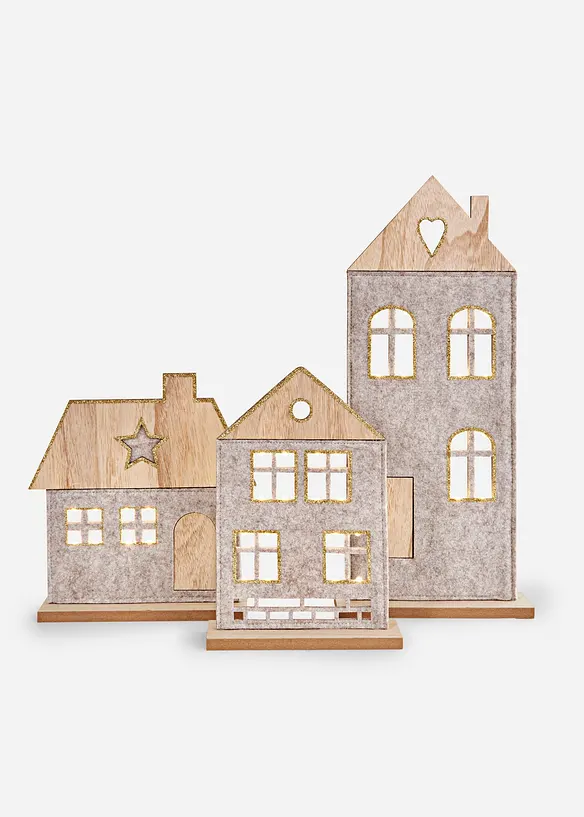 Lot de 3 maisons déco à LED, bonprix