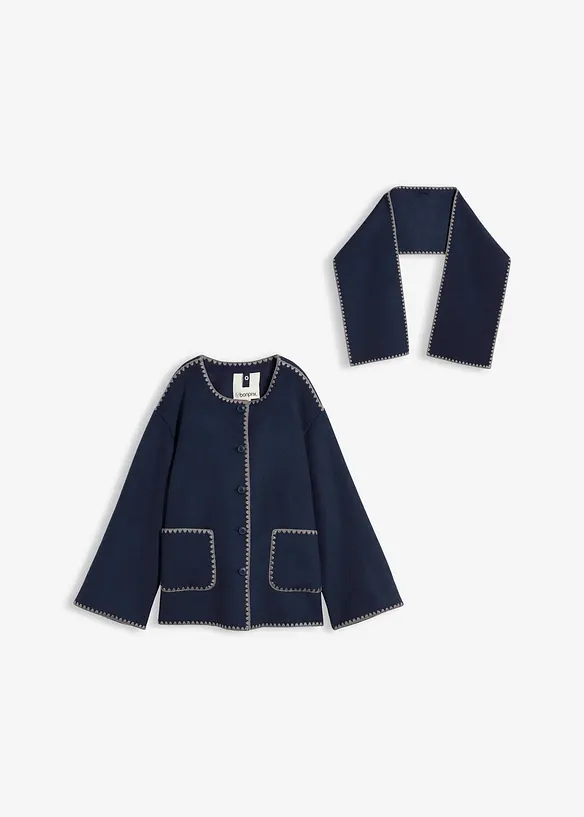 Veste à broderie décorative (ens. 2 pces avec écharpe), bonprix