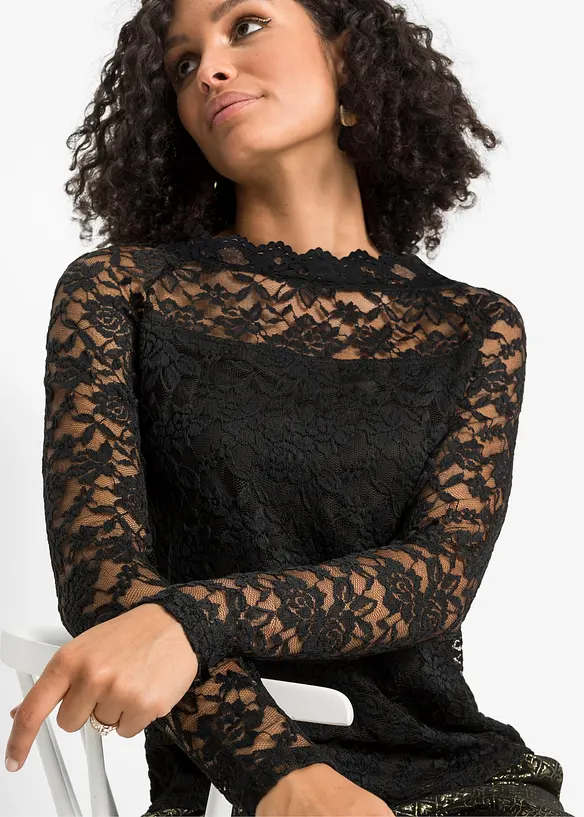 T-shirt manches longues en dentelle, bonprix