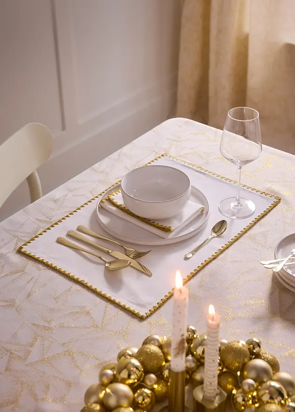 Lot de 2 sets de table en coton avec liseré doré, bonprix