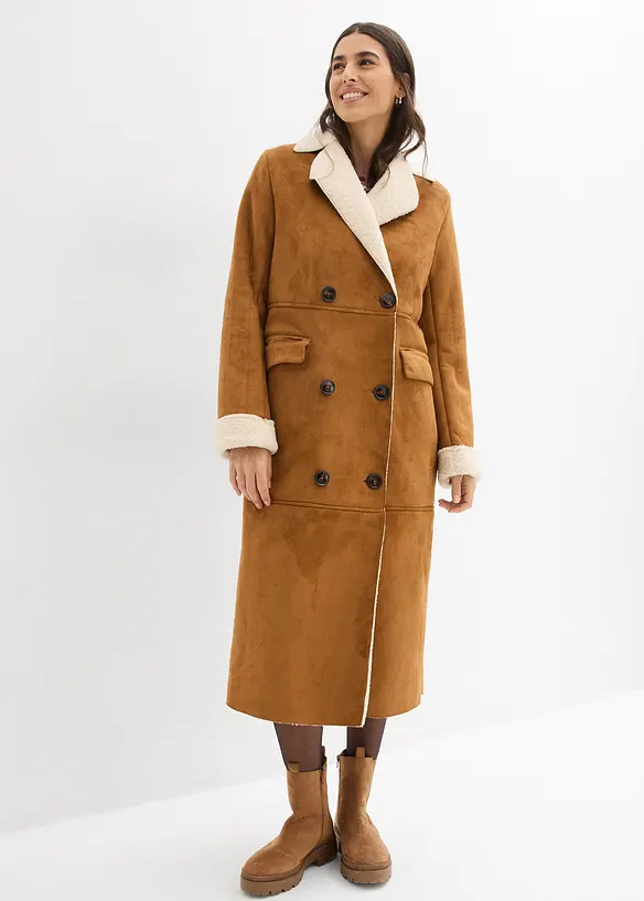 Manteau effet peau retournée avec doublure sherpa, bonprix