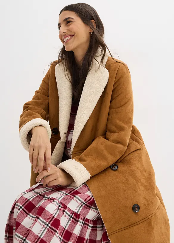 Manteau effet peau retournée avec doublure sherpa, bonprix