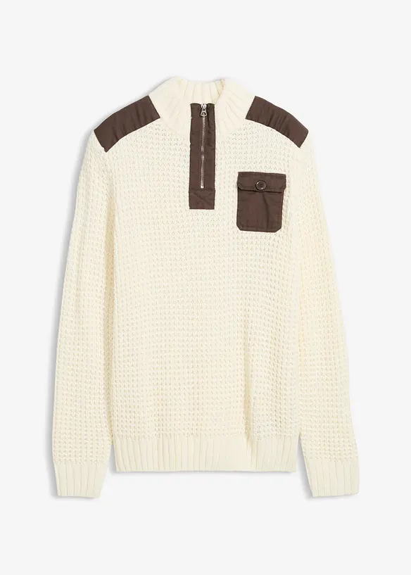 Pull camionneur en grosse maille avec empiècements en tissu, bonprix