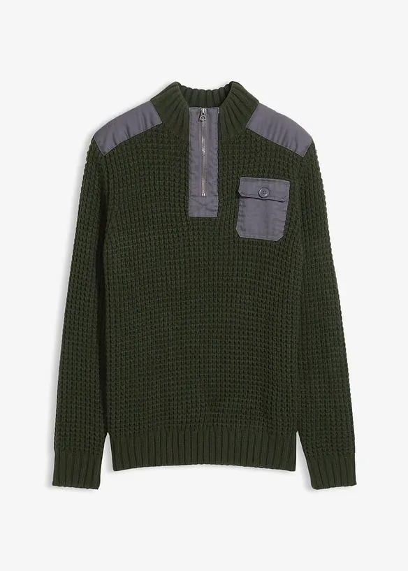 Pull camionneur en grosse maille avec empiècements en tissu, bonprix