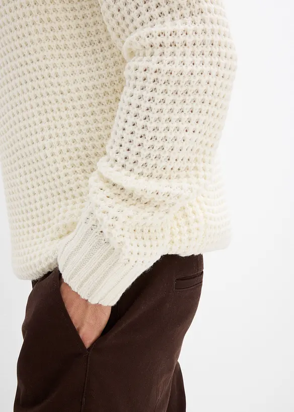 Pull camionneur en grosse maille avec empiècements en tissu, bonprix