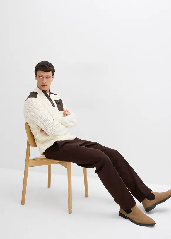 Pull camionneur en grosse maille avec empiècements en tissu, bonprix