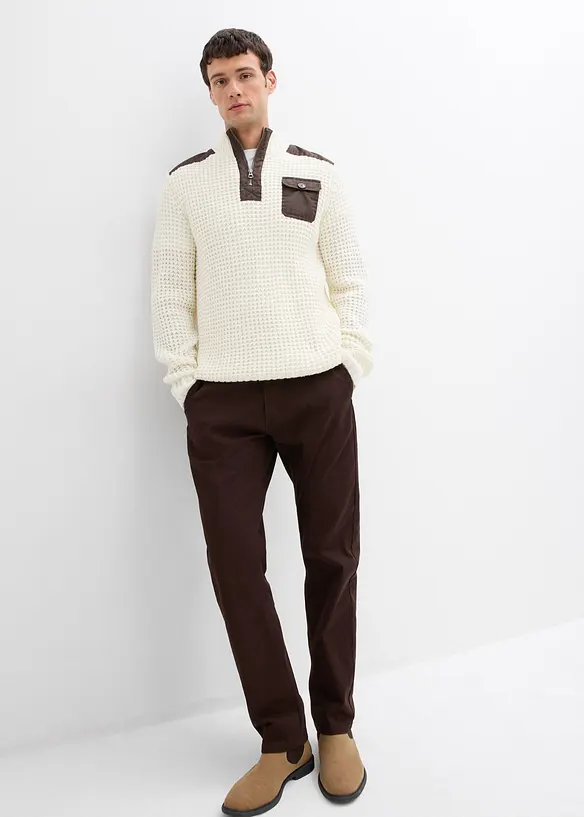 Pull camionneur en grosse maille avec empiècements en tissu, bonprix