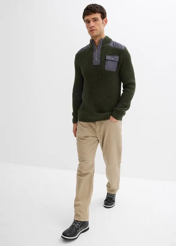 Pull camionneur en grosse maille avec empiècements en tissu, bonprix