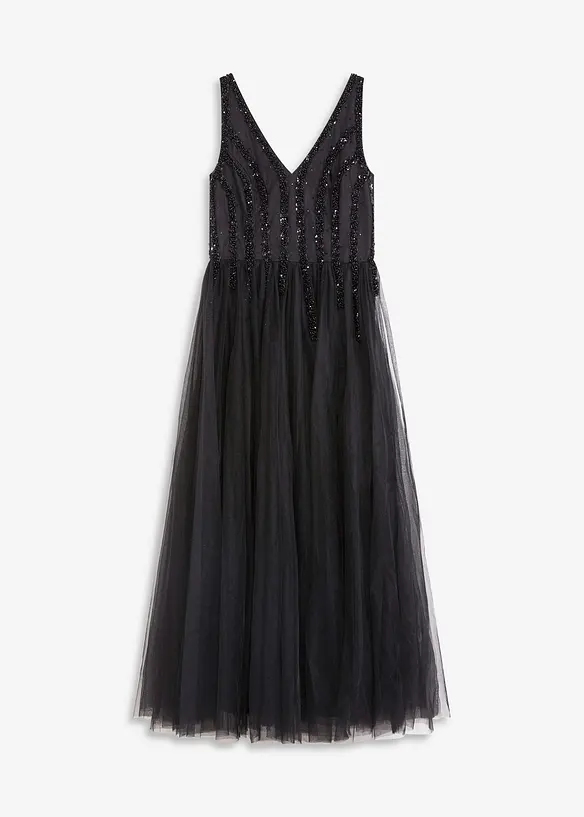 Robe longue en tulle fin avec sequins brodés, bonprix