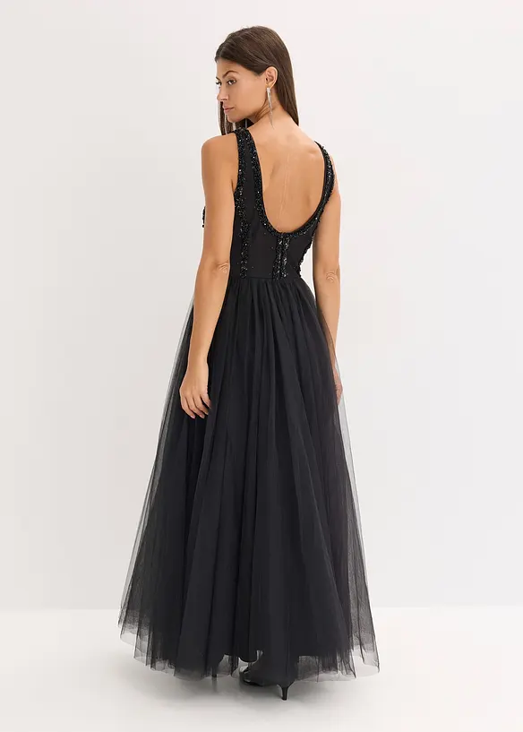 Robe longue en tulle fin avec sequins brodés, bonprix
