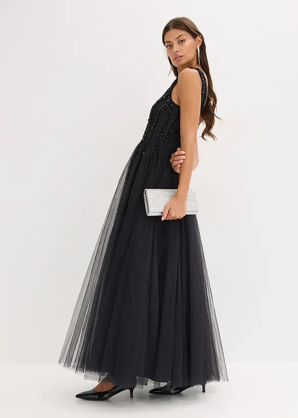 Robe longue en tulle fin avec sequins brodés, bonprix