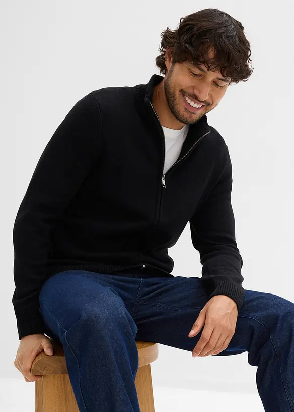 Gilet en maille de coton recyclé majoritaire, col montant, bonprix