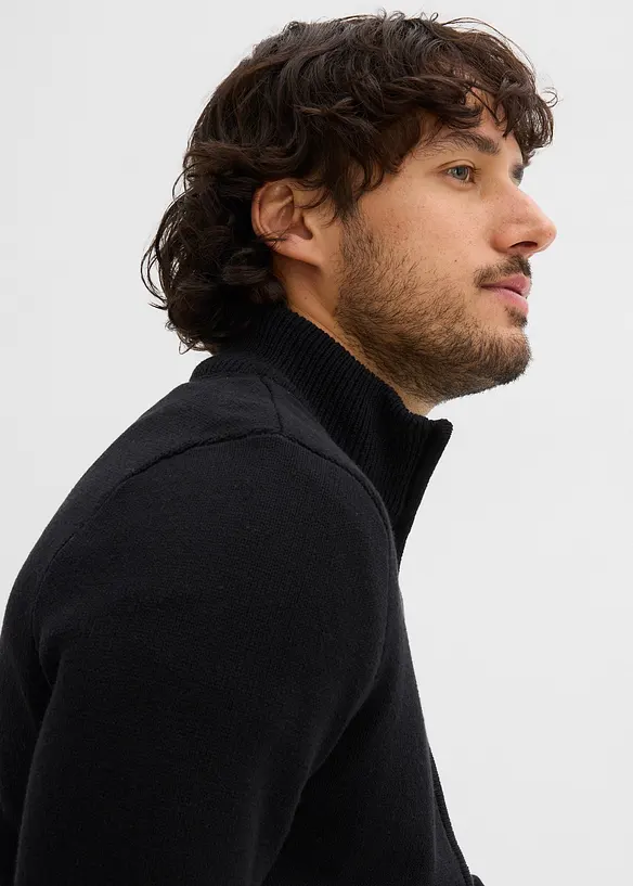 Gilet en maille de coton recyclé majoritaire, col montant, bonprix