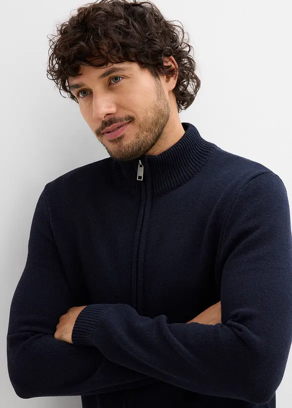 Gilet en maille de coton recyclé majoritaire, col montant, bonprix