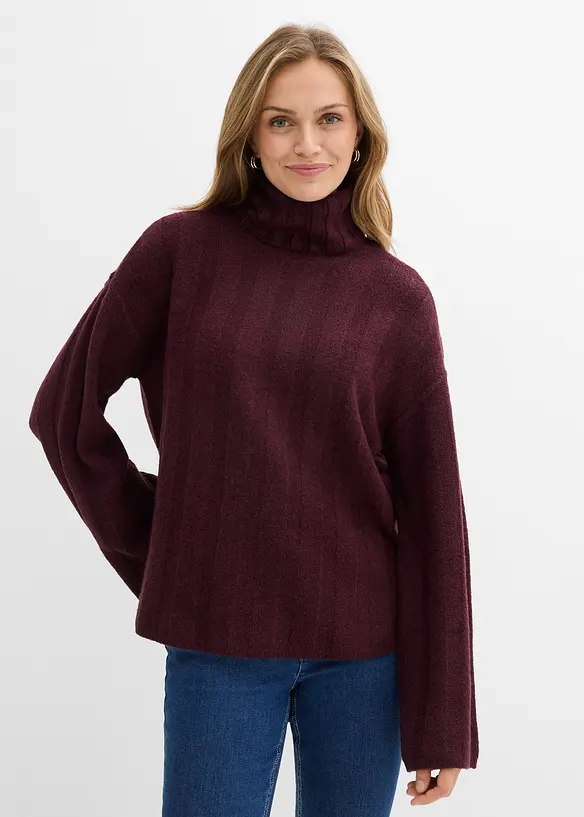 Pull col roulé en maille côtelée, bonprix